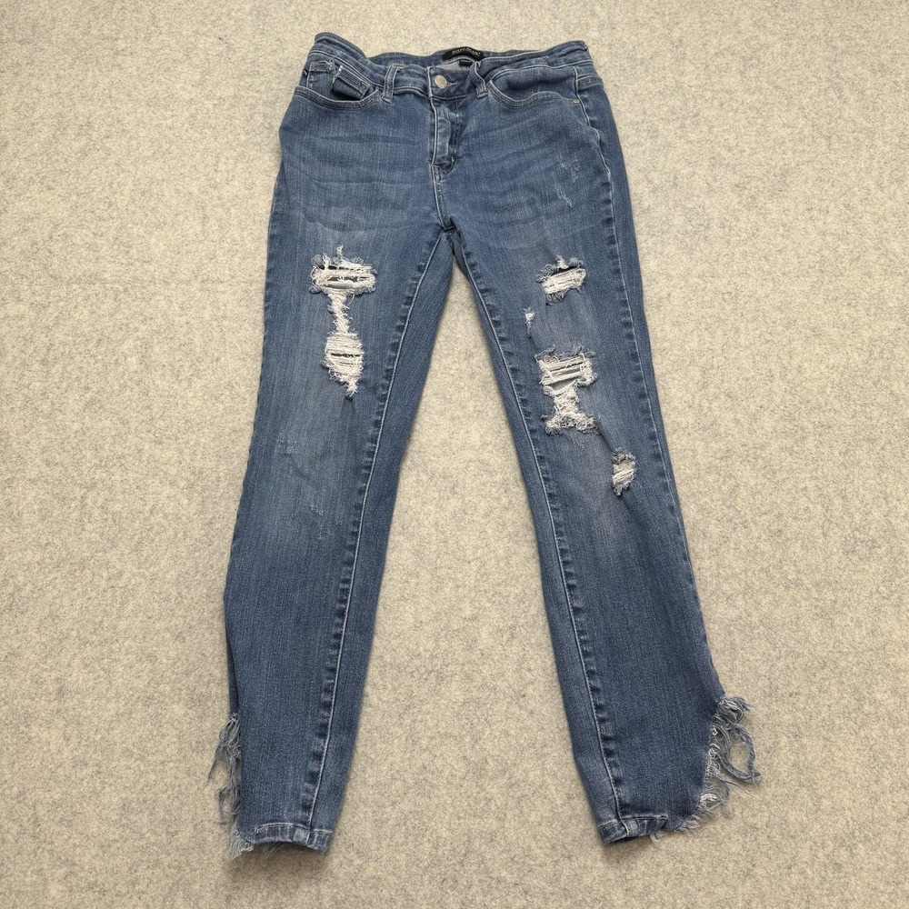 Judy Blue Jeans Juniors 9/29 Blue Skinny Distressed Raw Frayed Hem JB824Y